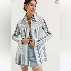 Anthropologie Maeve Striped Button Down Shacket Shirt Jacket NEW Size Medium
